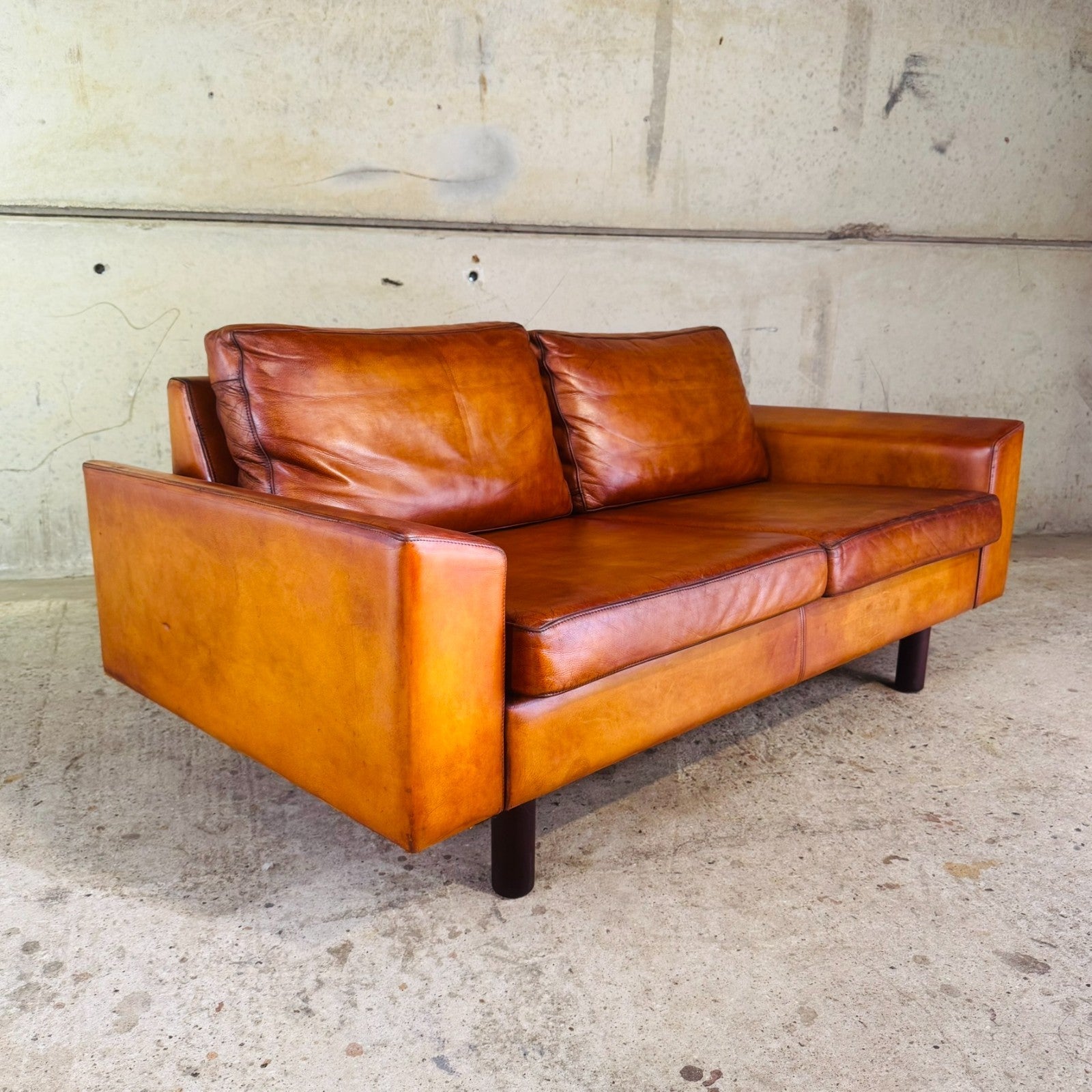 Vintage Pair of Mogens Hansen Tan Leather Two-Seater Sofas