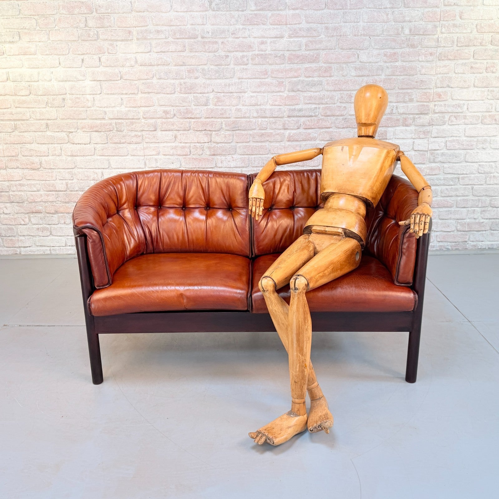 Vintage Arne Vodder Nielaus Møbler Danish Cognac Leather 2 Seater Sofa