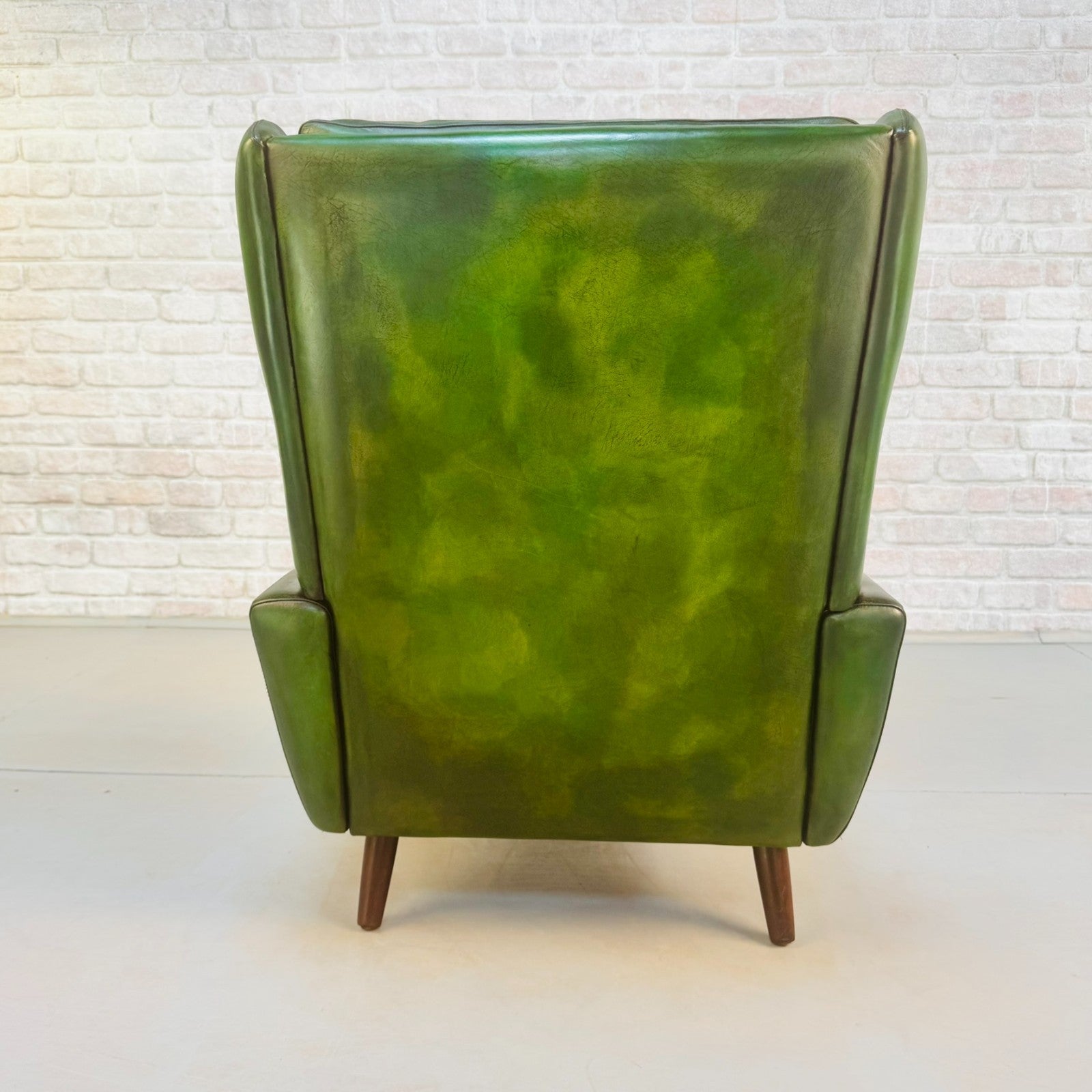 Vintage 1970s Svend Skippers High Back Green Leather Armchair