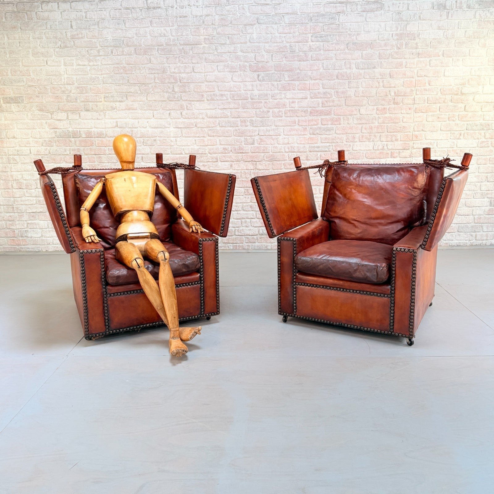 Vintage 1930s Knole Drop End Tan Leather Sofa & Armchairs Suite Antique