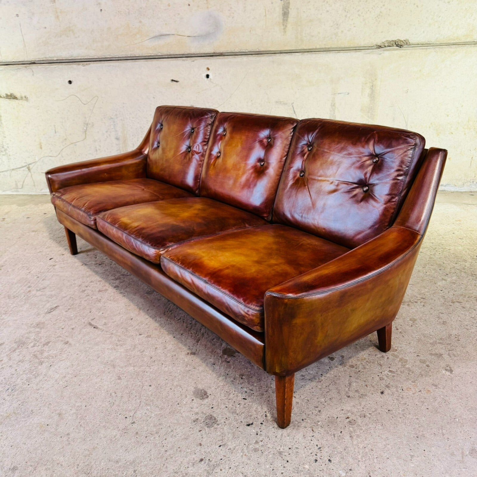 Vintage 1960s Ulferts Tibro Swedish Leather Sofa – Tan Leather