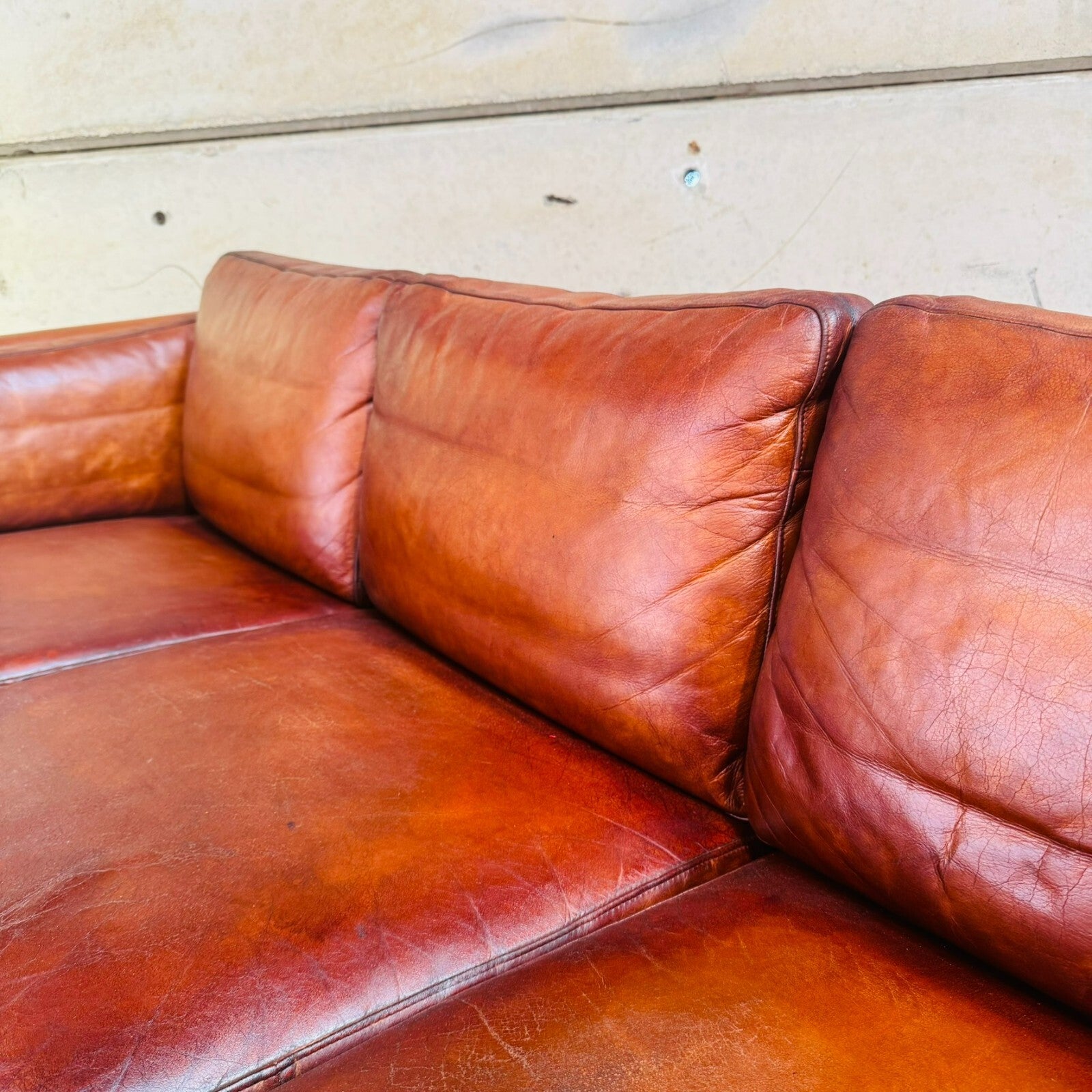 Danish 1970s Cognac Leather Three-Seater Sofa by Mogens Hansen