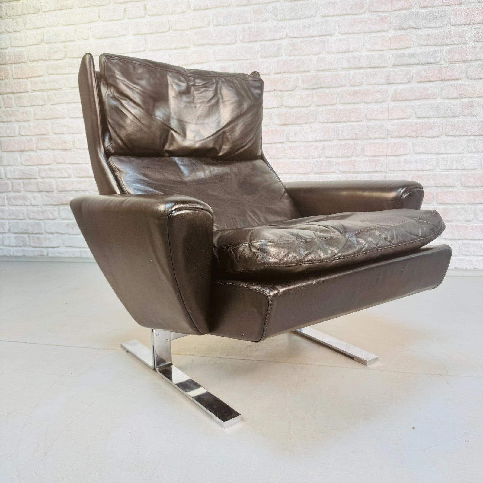 Vintage Georg Thams Black Leather Lounge Chairs for Vejen Polstermøbelfabrik