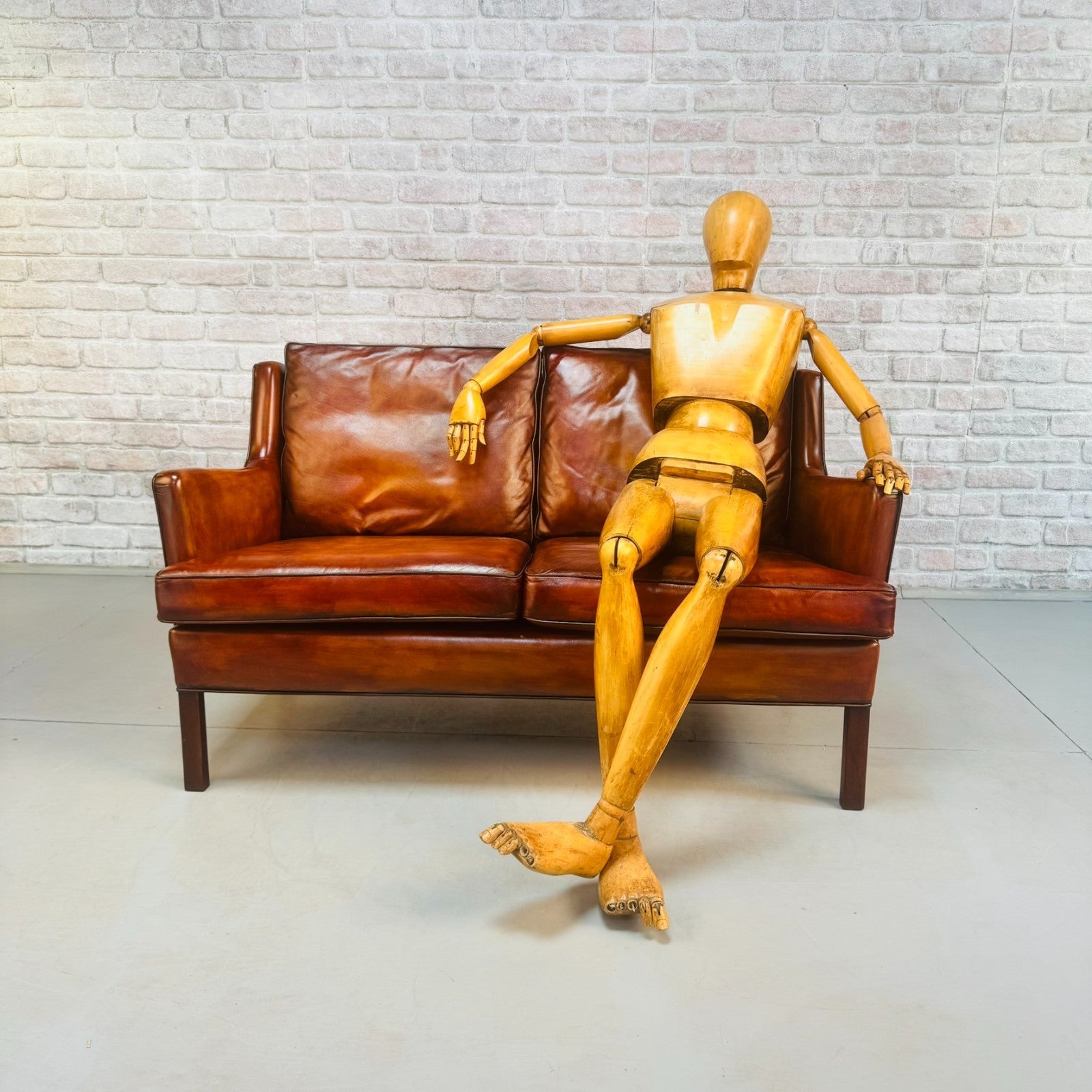 Vintage Danish Two Seater Tan Leather Sofa