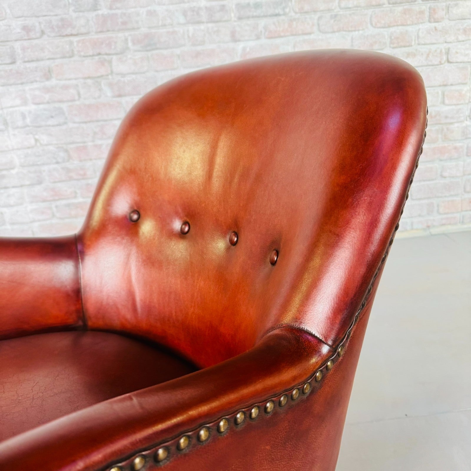 Neat Danish Vintage 1930s Leather Armchair – Hand-Dyed Chestnut Patina