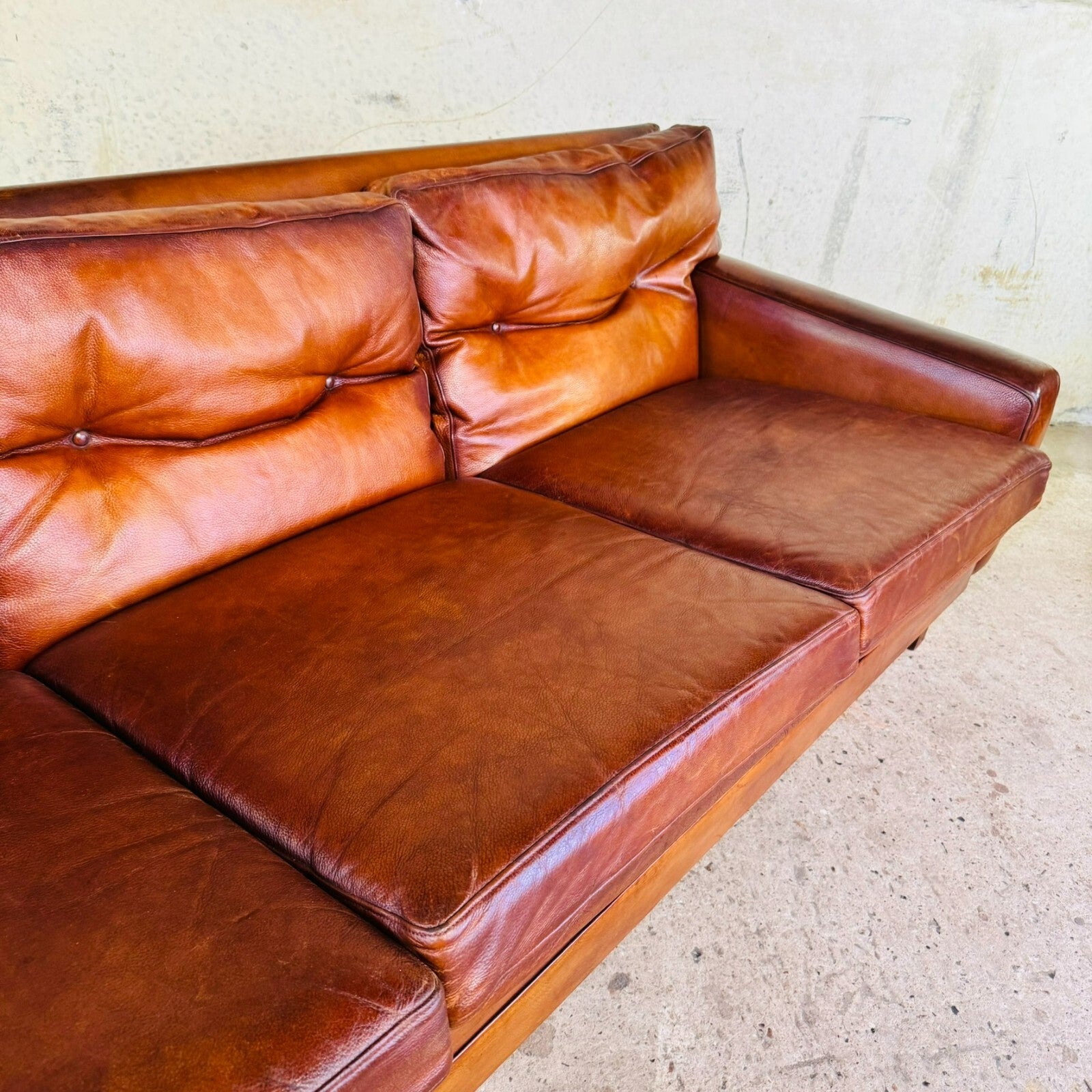 Stunning 1970s Danish George Thams Three-Seater Tan Leather Sofa
