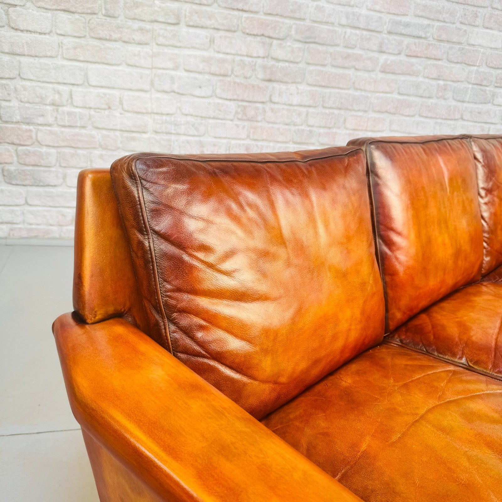 Vintage 1970s Georg Thams Danish Tan Leather Three Seater Sofa