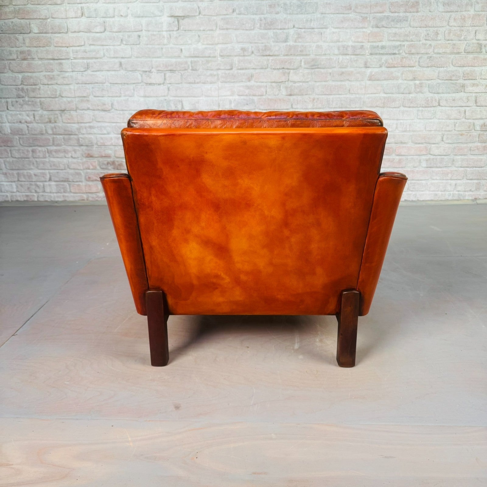Vintage Danish Cognac Leather Armchair – Curved Arms