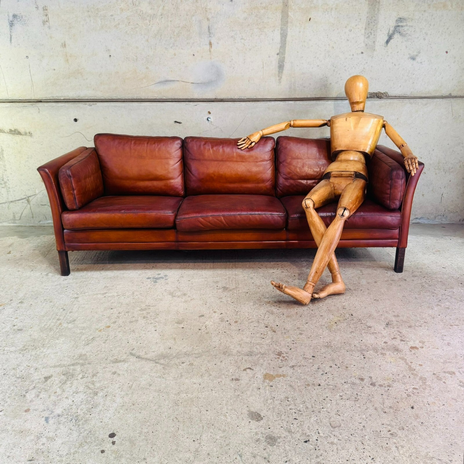 Danish 1970s Cognac Leather Three-Seater Sofa by Mogens Hansen
