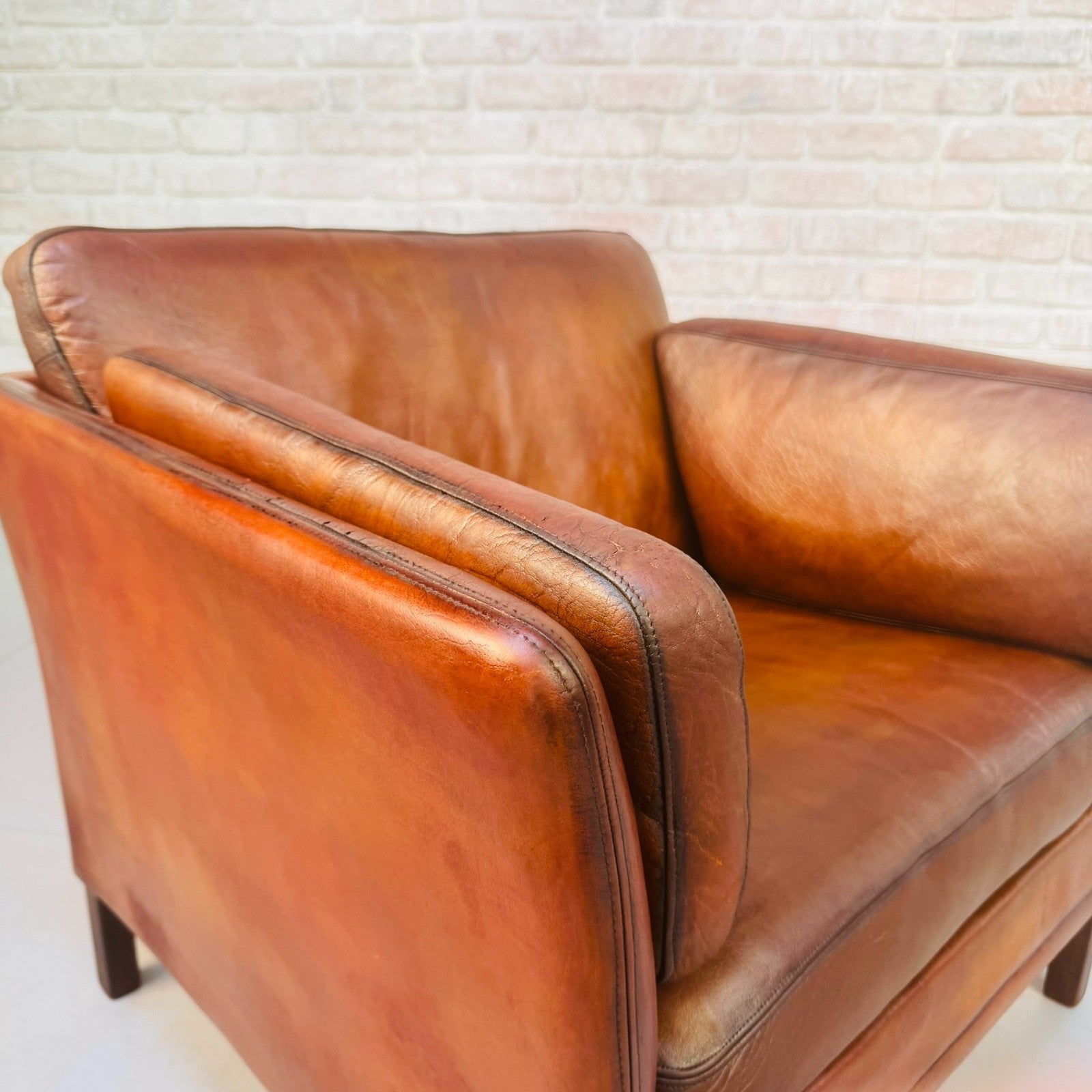 Vintage 1970s Danish Buffalo Leather Armchair | Hand Dyed Tan Leather