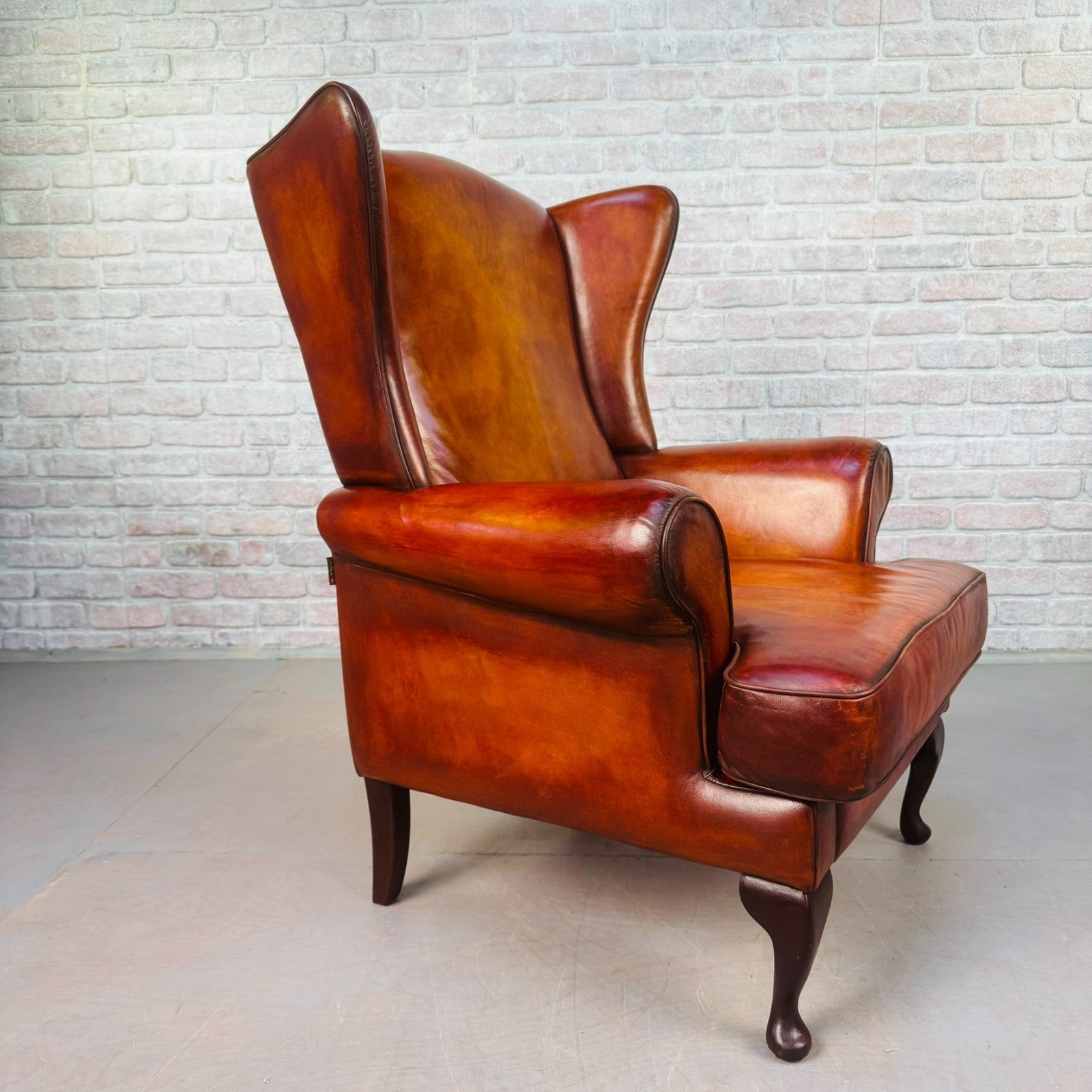 Vintage Danish Wingback Tan Leather Chair & Footstool