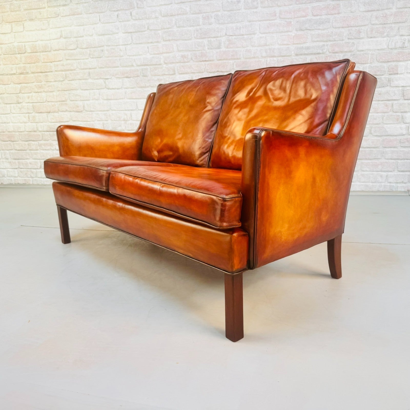 Vintage Danish Two Seater Tan Leather Sofa