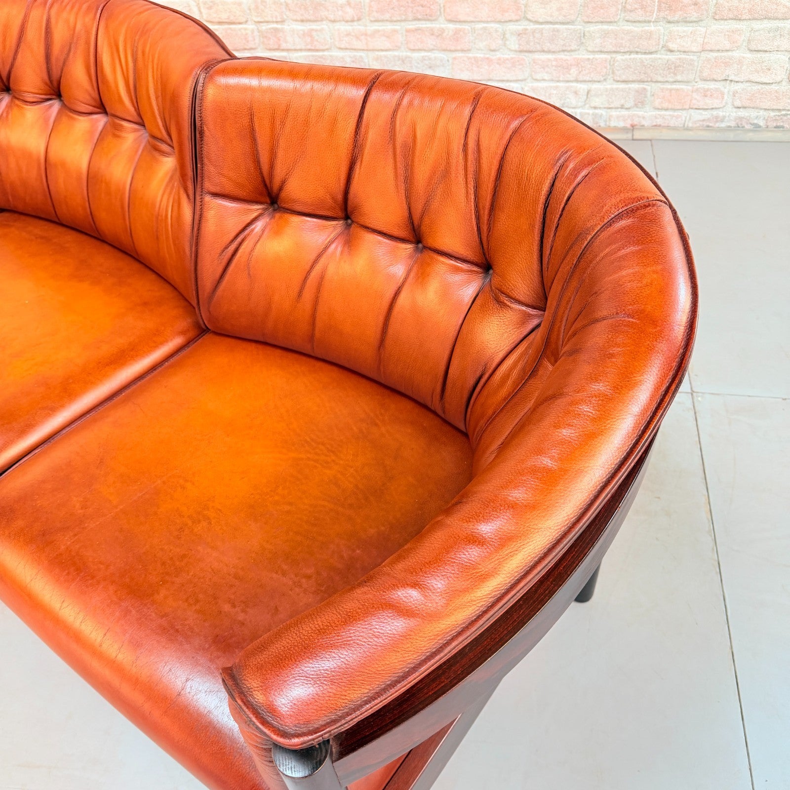 Vintage Arne Vodder Nielaus Møbler Danish Cognac Leather 3 Seater Sofa