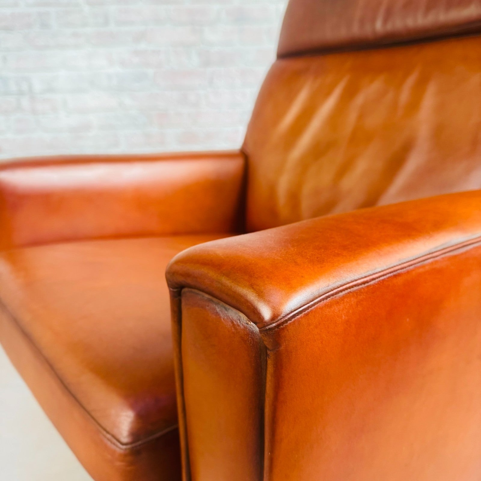 Vintage Danish Tan Leather Swivel Armchair