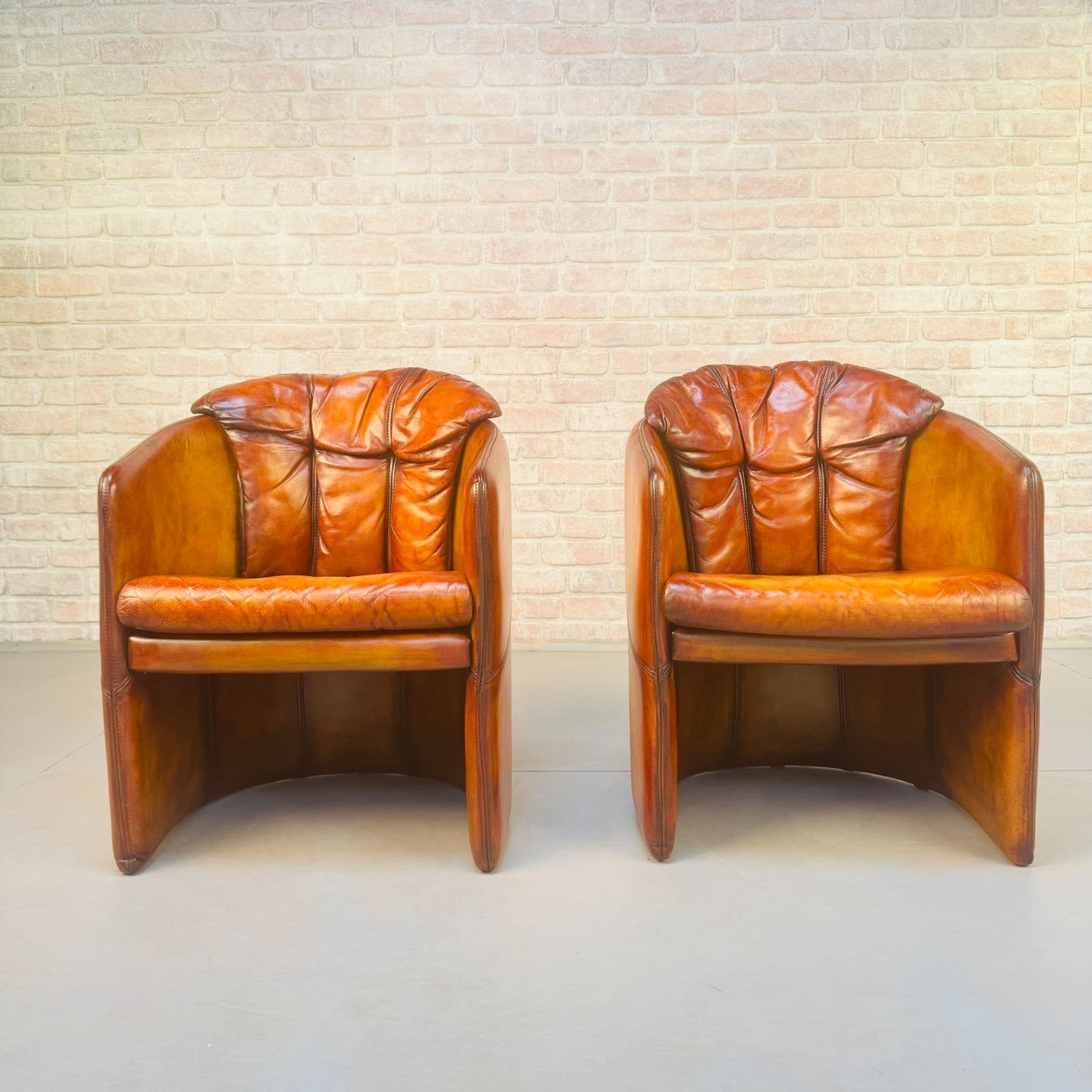 Pair of Vintage Danish Stouby Tub Chairs | Hand Dyed Tan Leather
