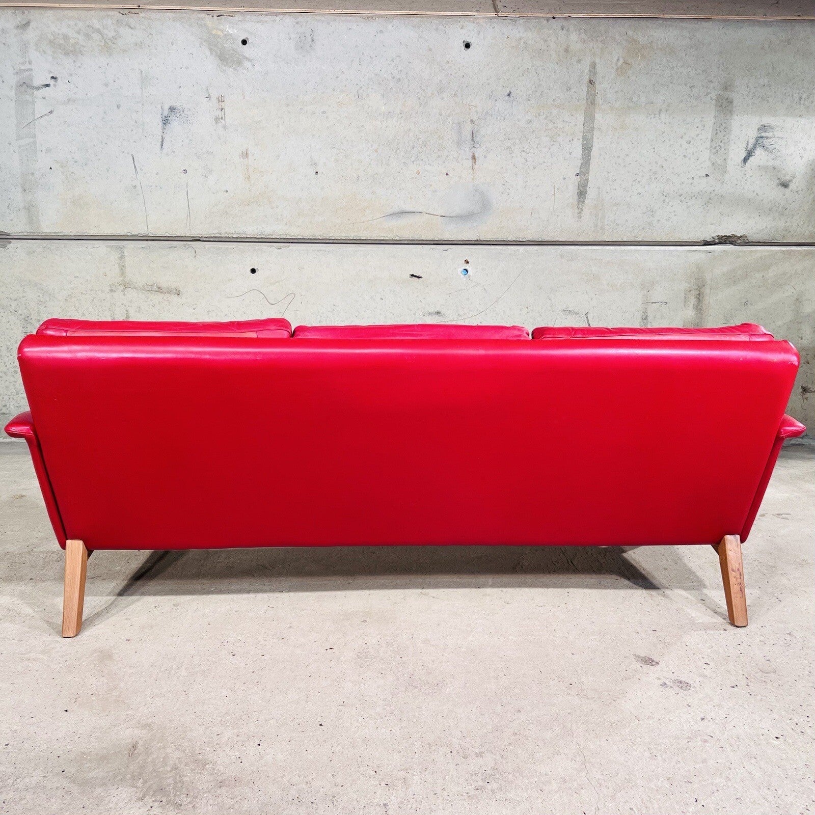 Stylish Danish 1970 Vibrant Red Three seater Leather Sofa