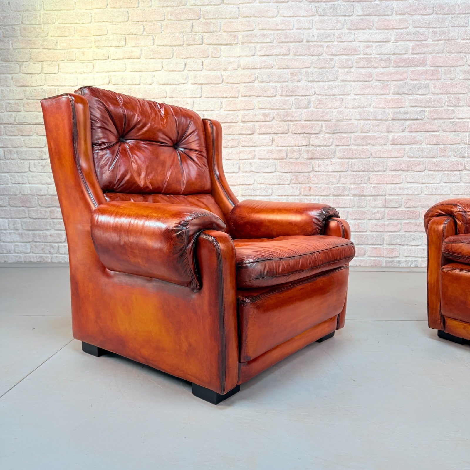 Pair of Mid-20th Century English Gimson & Slater Cognac Leather Armchairs