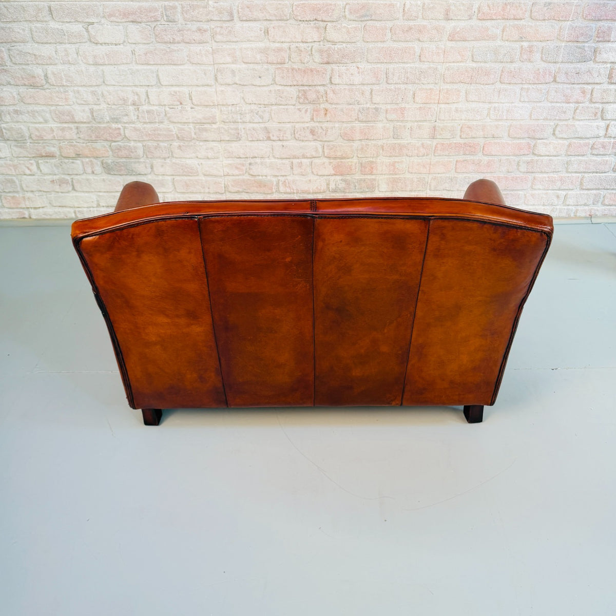 Vintage English Club Hand Dyed Cognac Tan Leather 2 Seater Sofa