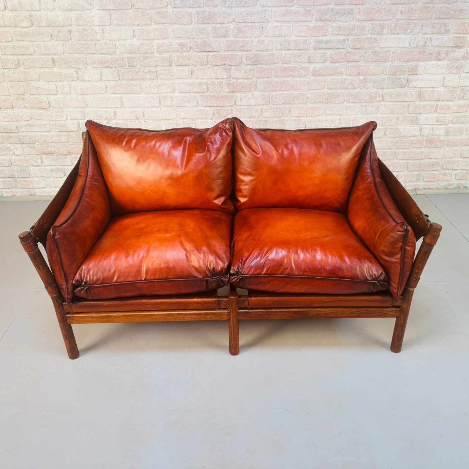 Vintage Swedish 60s Arne Norell “Ilona” Tan Leather Sofa & Pair of Safari Chairs