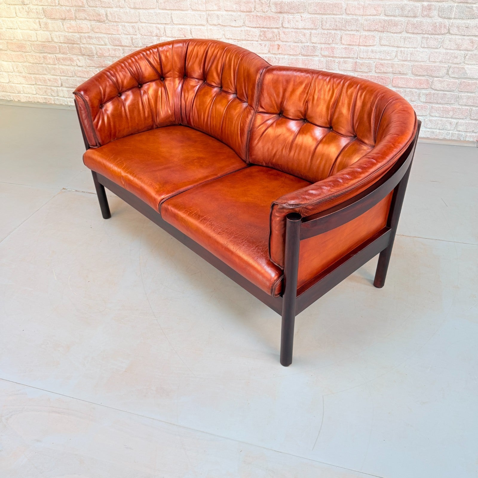 Vintage Arne Vodder Nielaus Møbler Danish Cognac Leather 2 Seater Sofa