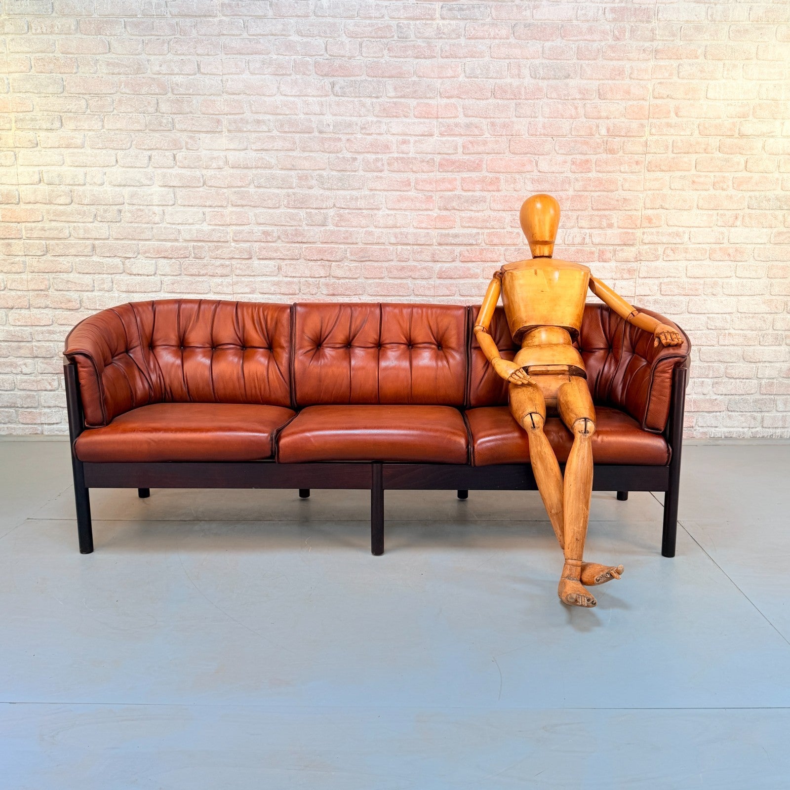 Vintage Arne Vodder Nielaus Møbler Danish Cognac Leather 3 Seater Sofa