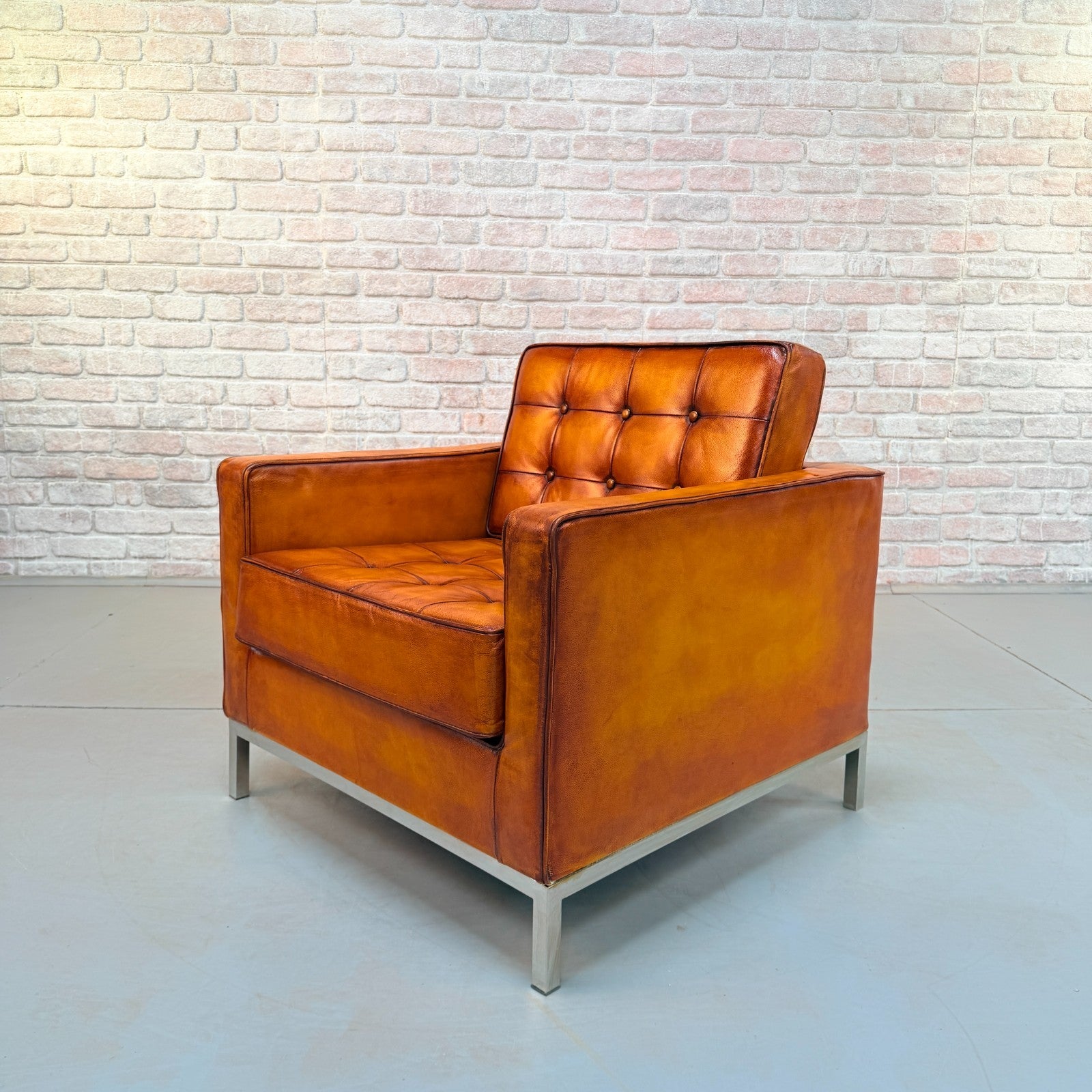 Vintage Florence Knoll Style Tan Leather Armchair