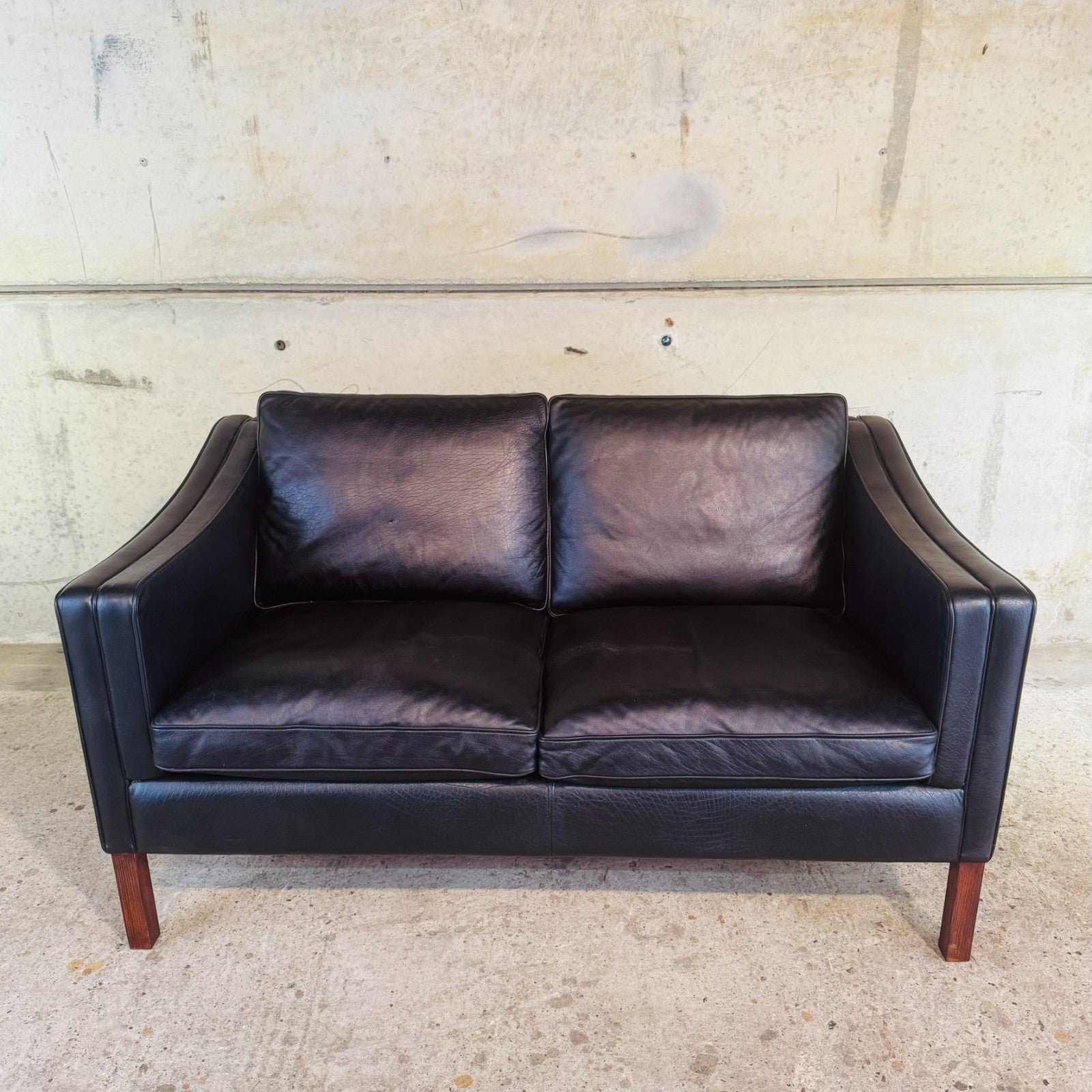 Vintage Danish Two-Seater Black Leather Sofa by Stouby – Stylish