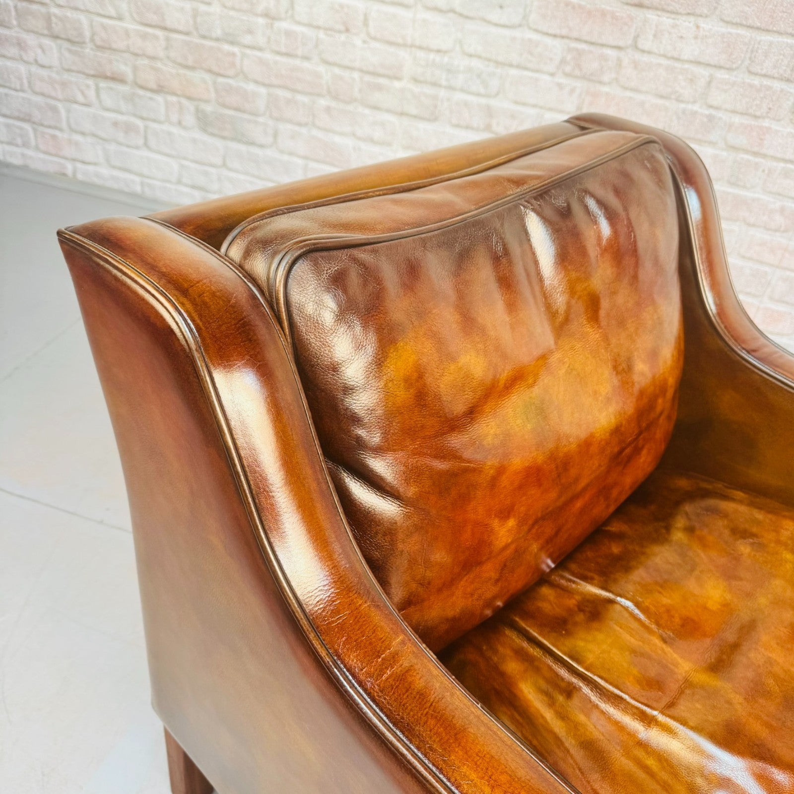 Vintage Danish Børge Mogensen Style Tan Leather Armchair & Footstool