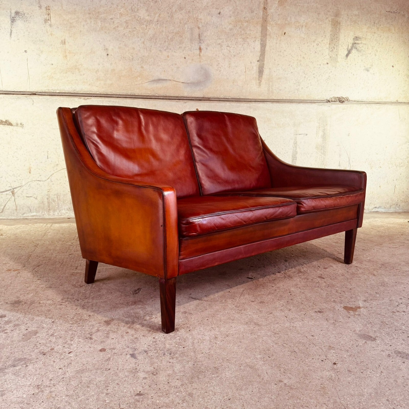 Vintage 1960s Danish Rud Thygesen Cognac Leather 2 Seater Sofa