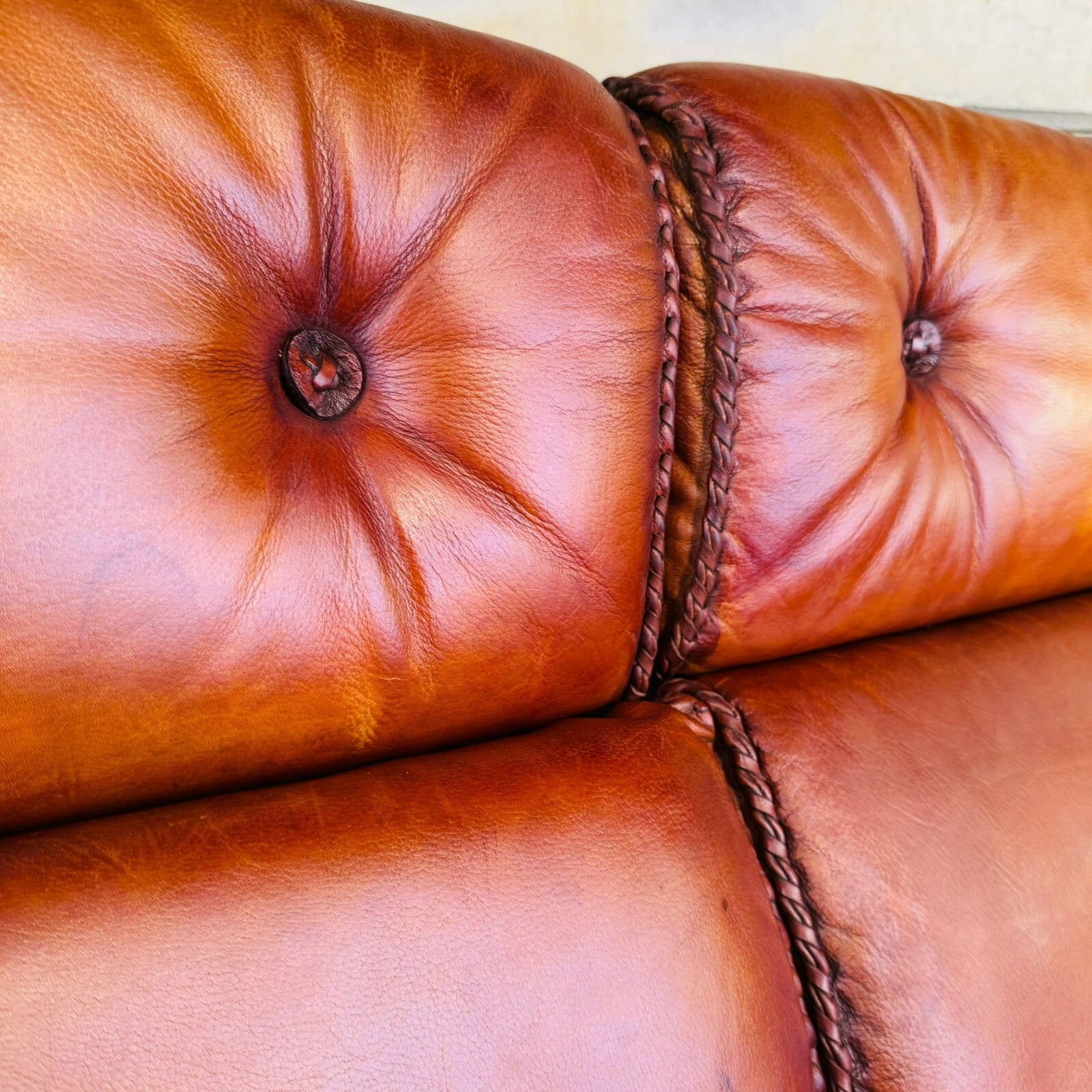 1970s Vintage Danish Long Three-Seater Cognac Leather Sofa – High Back