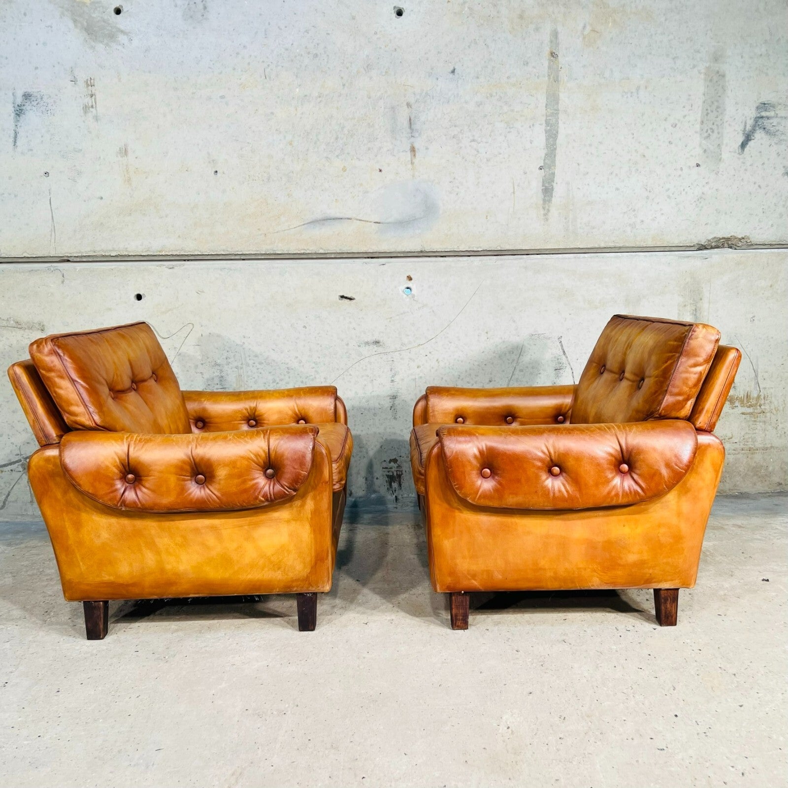 Pair of Vintage Danish 1970s Light Tan Leather Armchairs