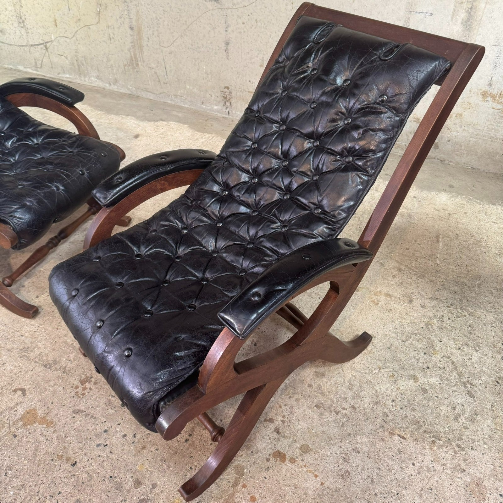 Pair of 1940s Spanish Slipper Chairs with Footstool – Pierre Lottier for Valenti