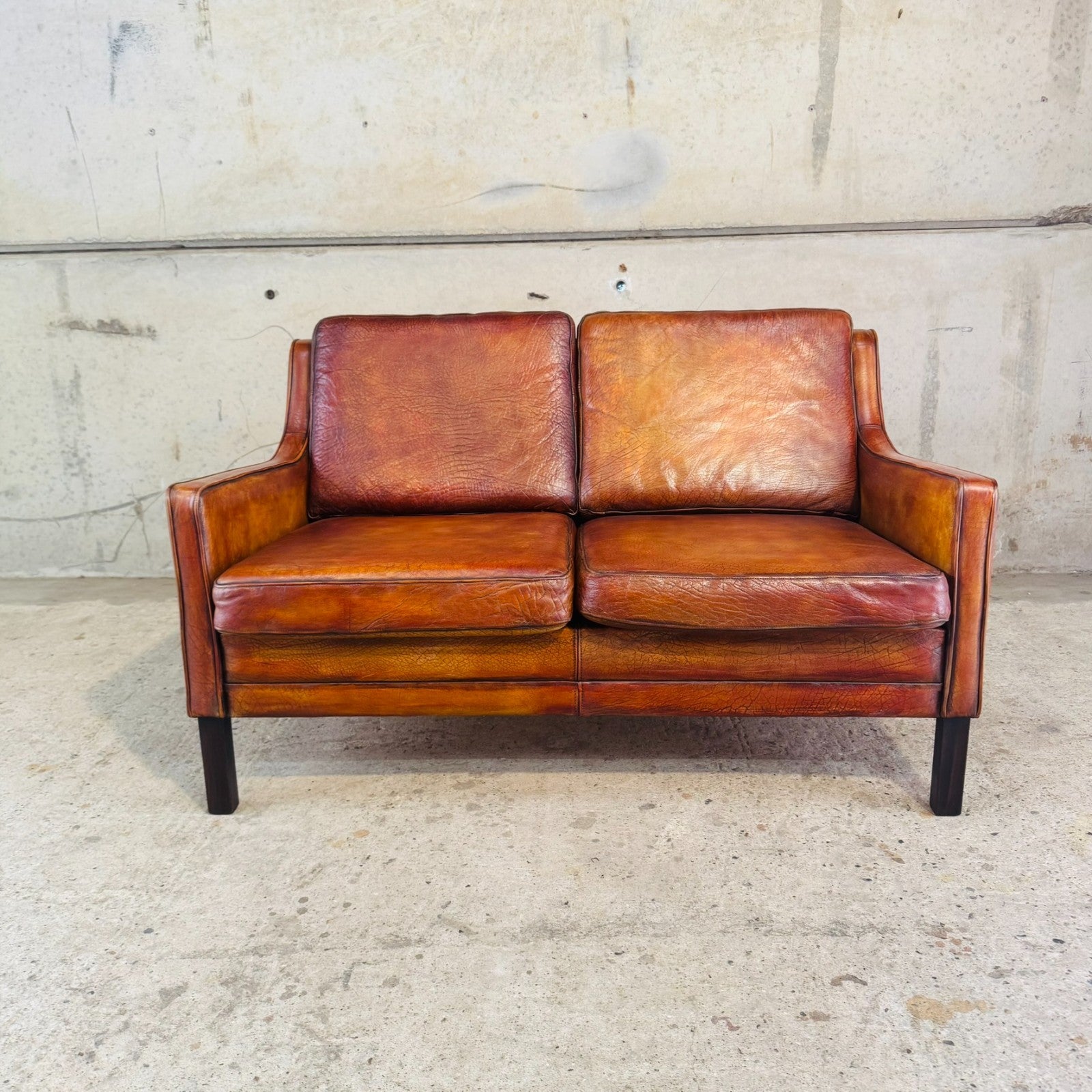Mogens Hansen 1970 Cognac Leather Two-Seater Sofa – Buffalo Leather
