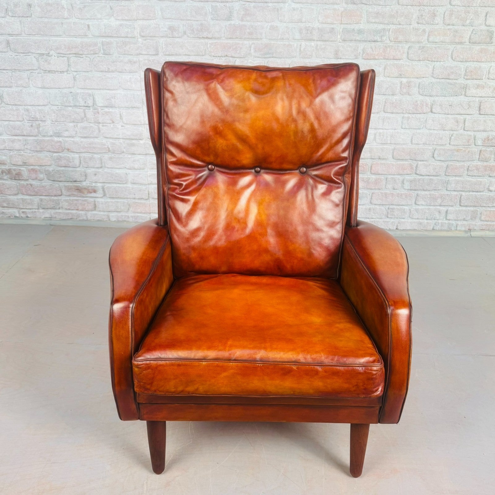 Vintage Danish Cognac Leather High Back Armchair by Skippers