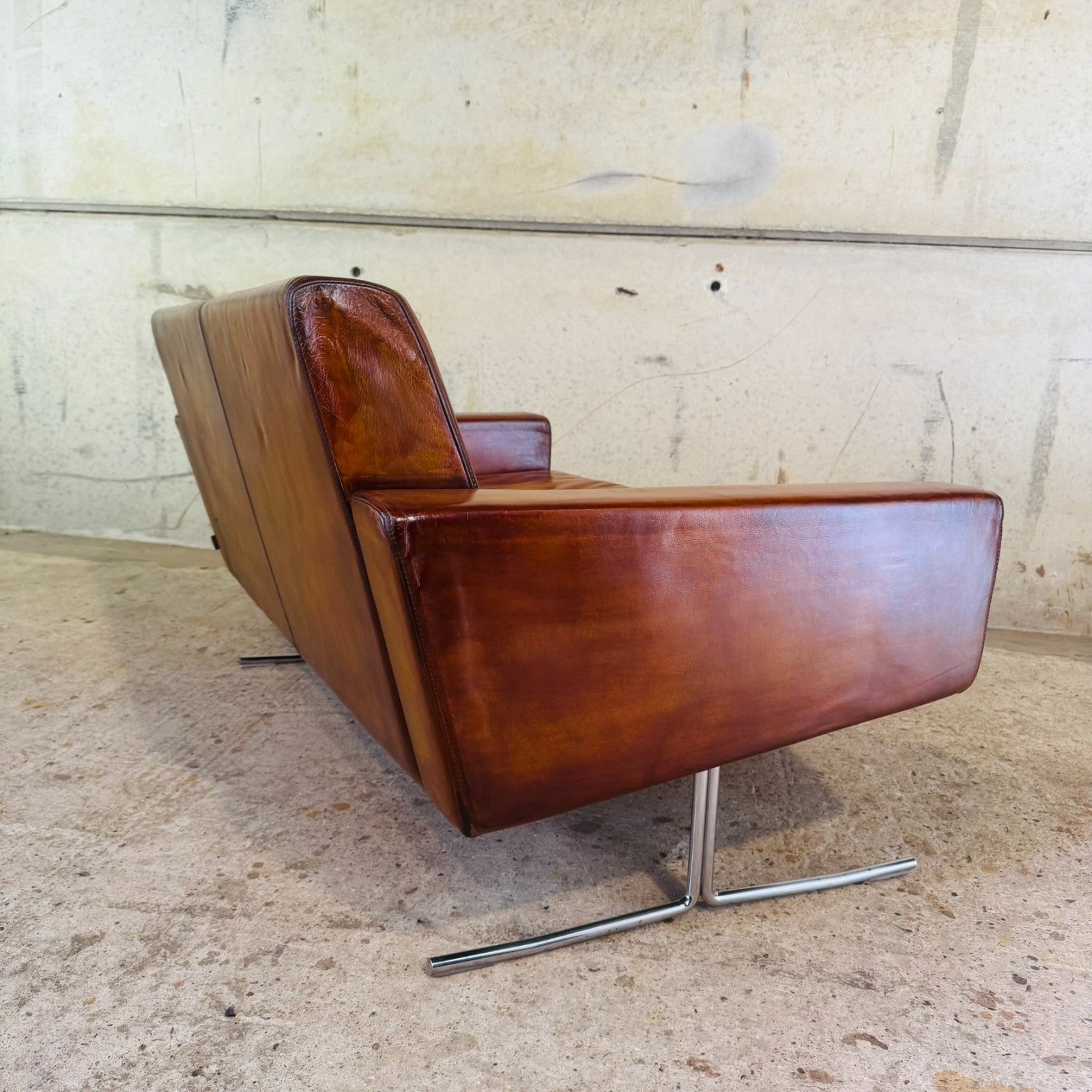 Vintage Danish Mid-Century Tan Leather Two-Seater Sofa by Danerka