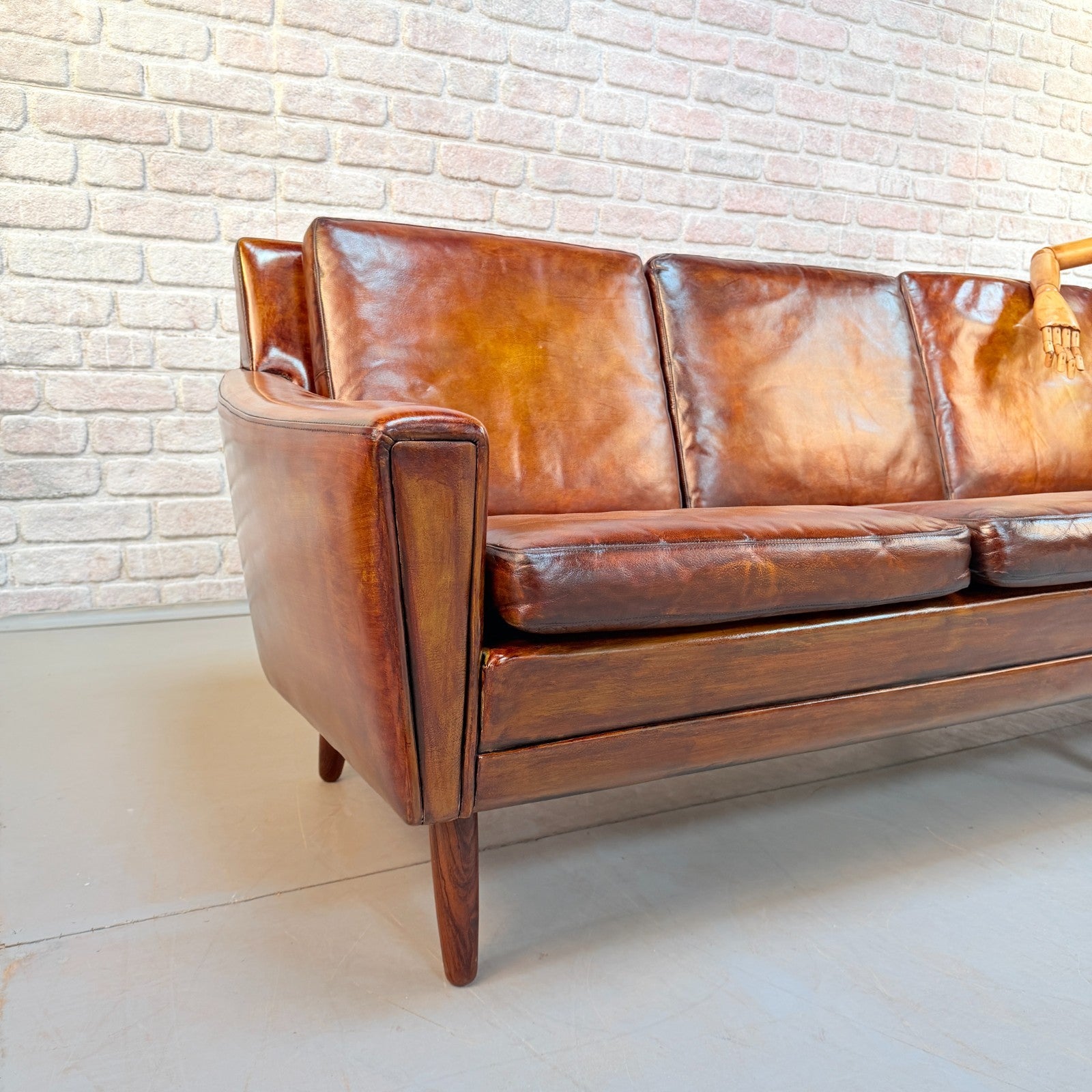 Vintage 1970s Danish George Thams Tan Hand-Dyed Leather Four Seater Sofa