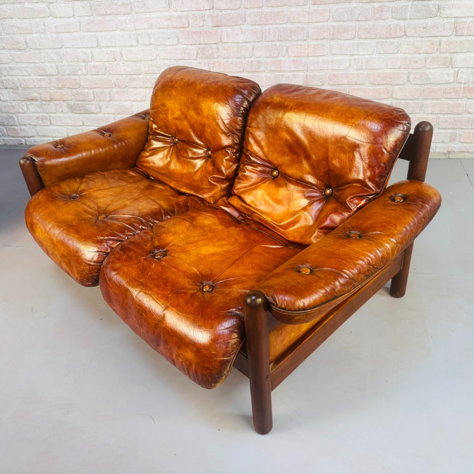 Vintage 1970s Swedish Arne Norell Two-Seater Sofa & Chair Tan Leather Set
