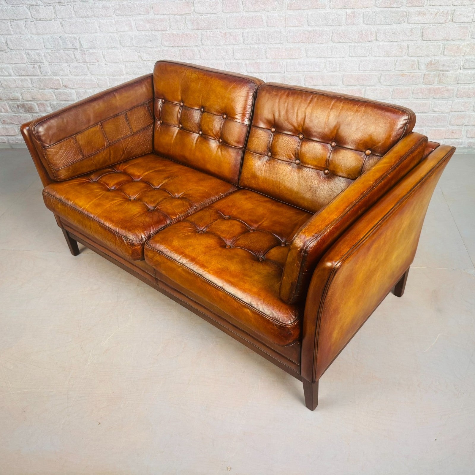 Pair of Vintage Danish Tan Leather Two Seater Sofas
