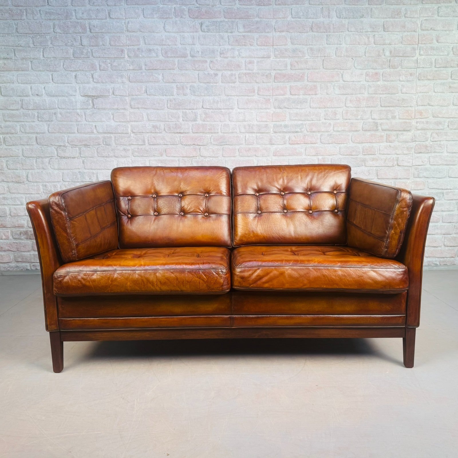 Pair of Vintage Danish Tan Leather Two Seater Sofas