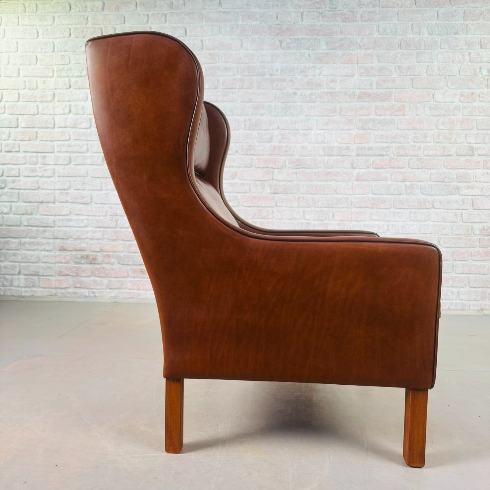 Vintage Danish 1970s High Back Dark Tan Leather Armchair