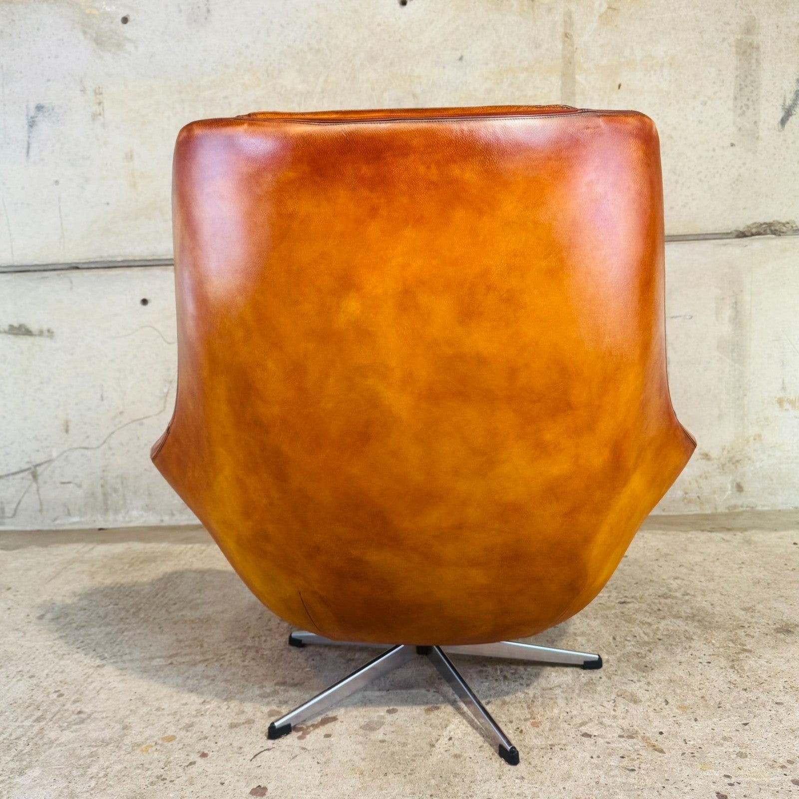 1970s Danish Egg Chair – Cognac Leather Swivel Base Generous Size