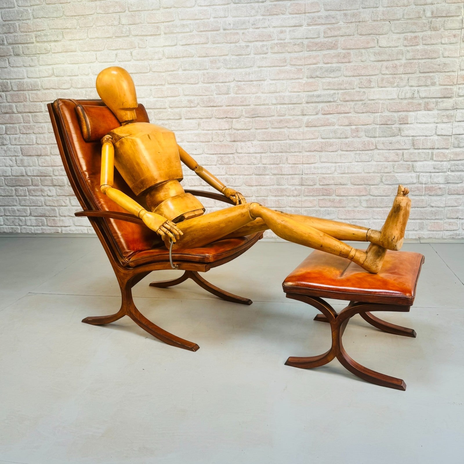 Vintage Danish Mogens Hansen Tan Leather Easy Chair & Footstool