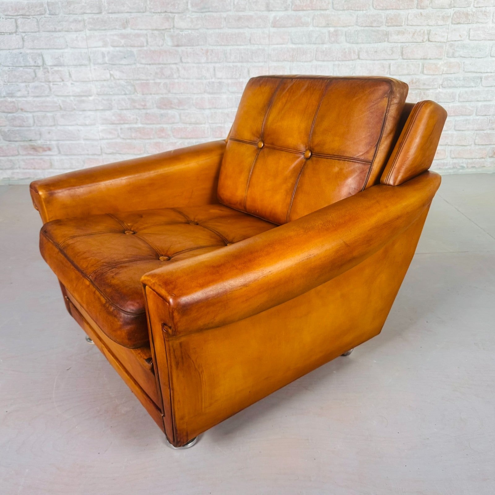Vintage Danish Tan Leather Armchair by Svend Skipper