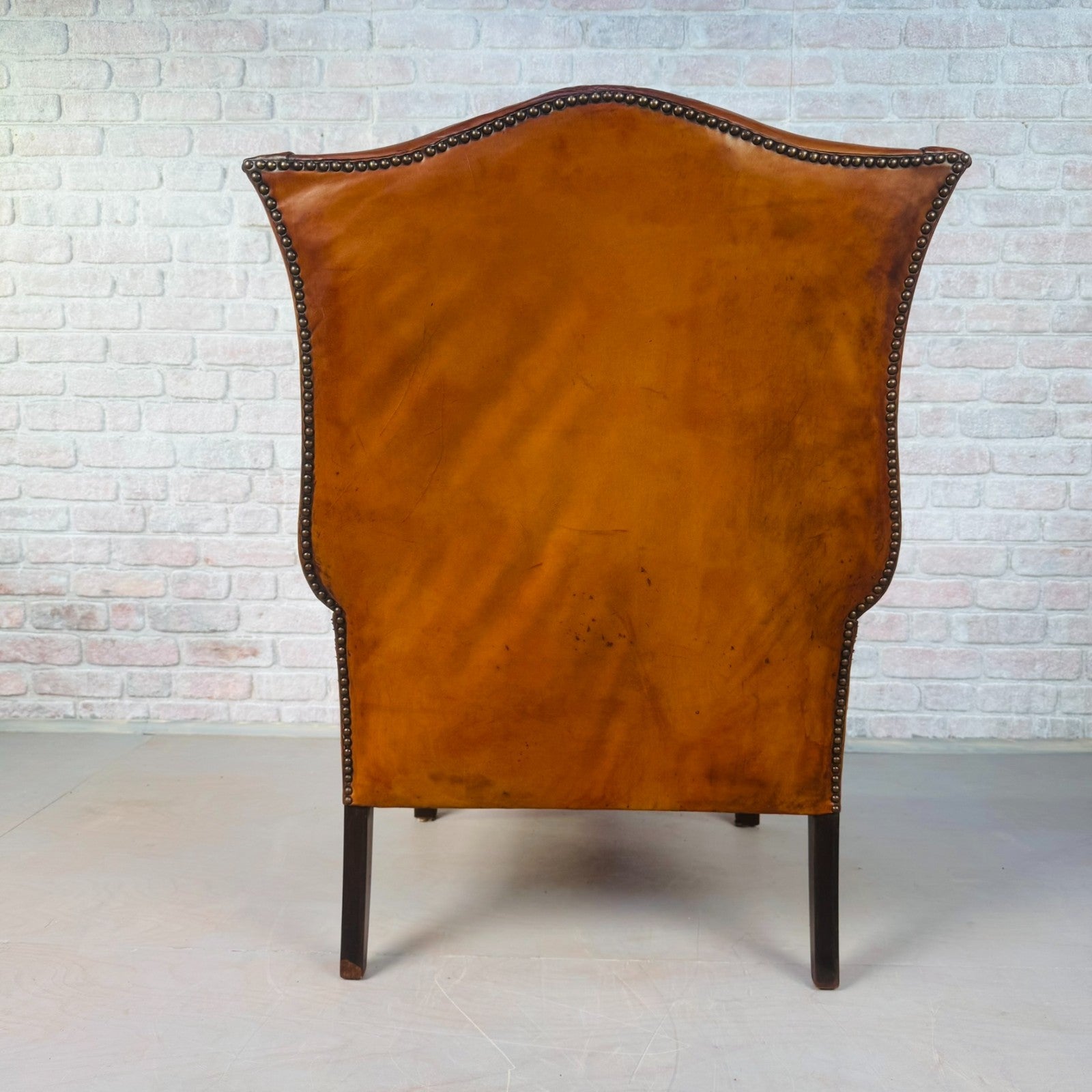 Vintage George III Style English Tan Leather Wingback Chair c.1940