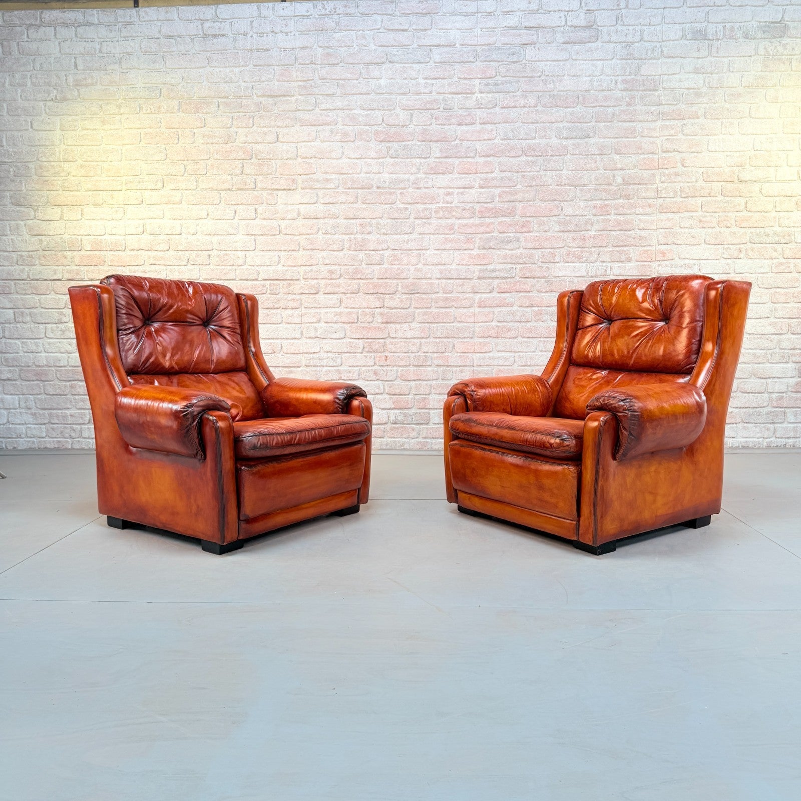 Pair of Mid-20th Century English Gimson & Slater Cognac Leather Armchairs