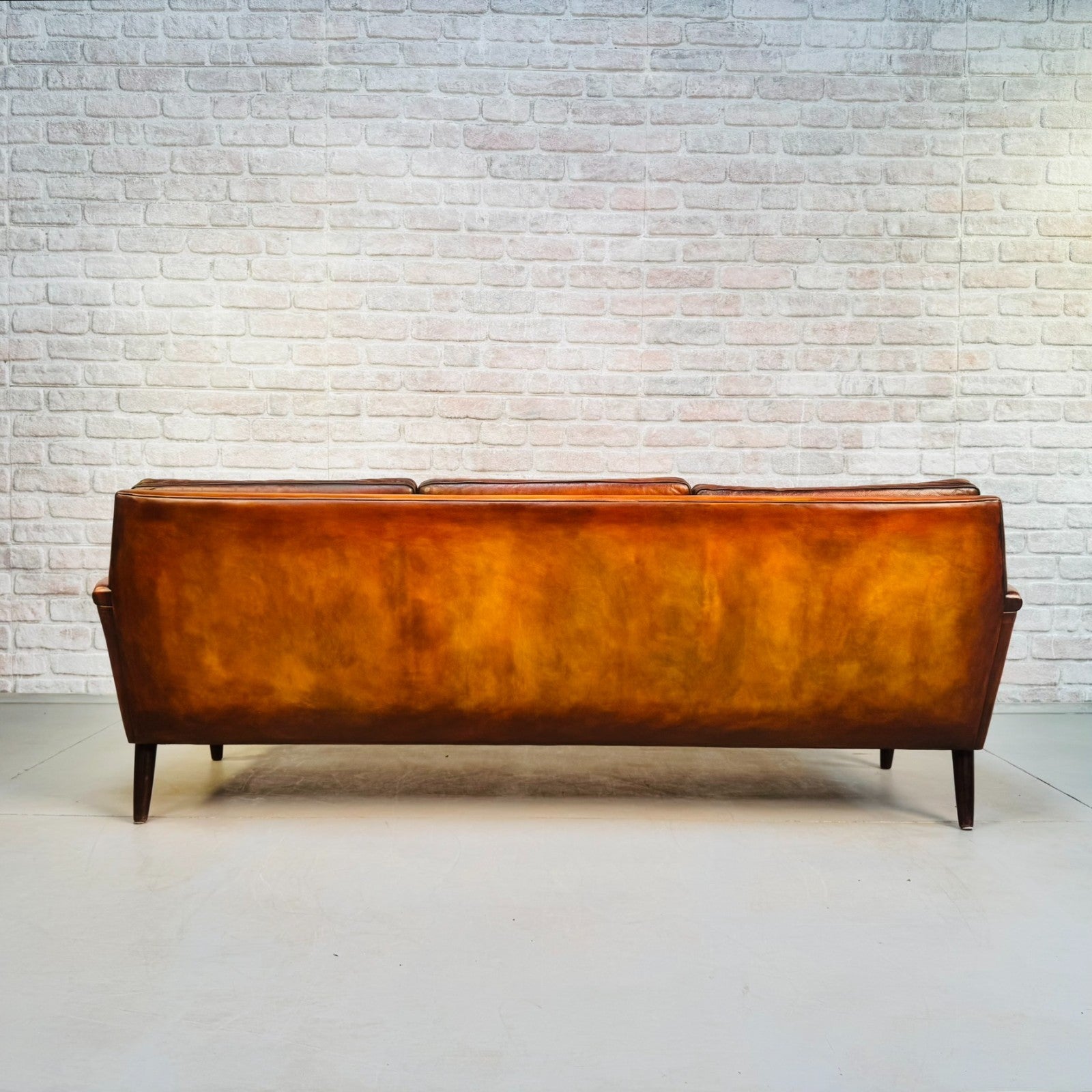 Vintage 1970s Georg Thams Danish Tan Leather Three Seater Sofa
