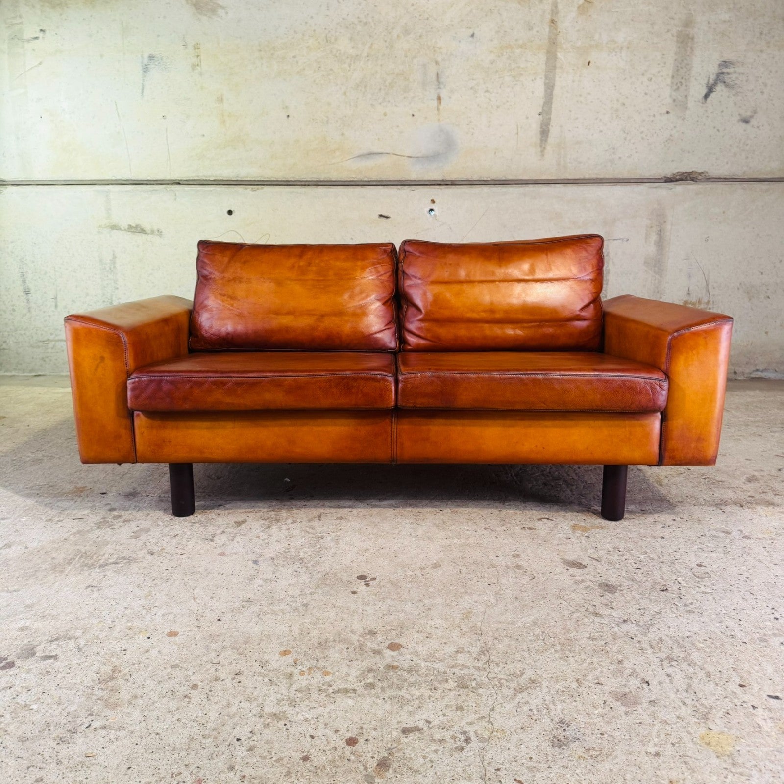 Vintage Pair of Mogens Hansen Tan Leather Two-Seater Sofas