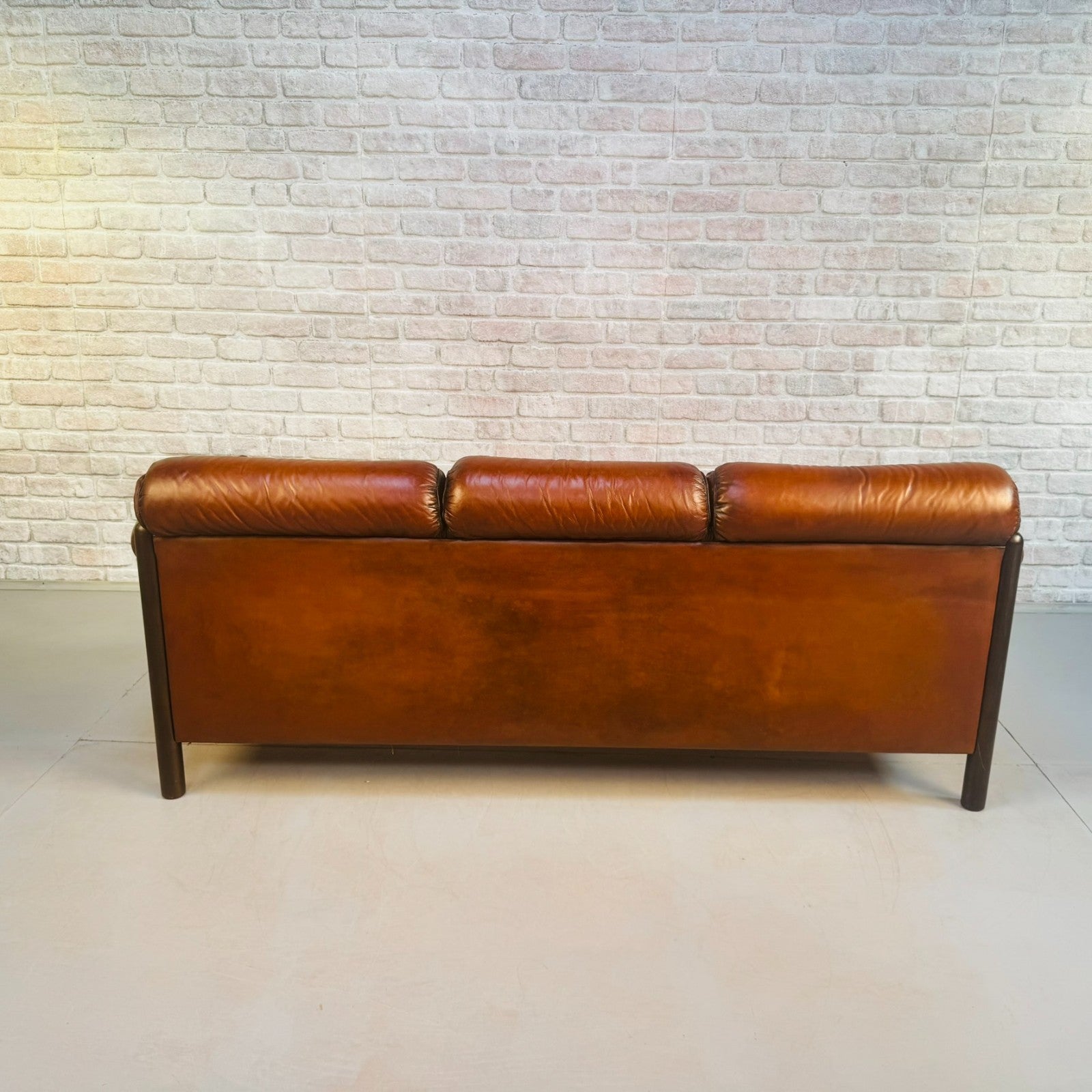 Vintage 1970s Swedish Tan Leather Three Seater Sofa