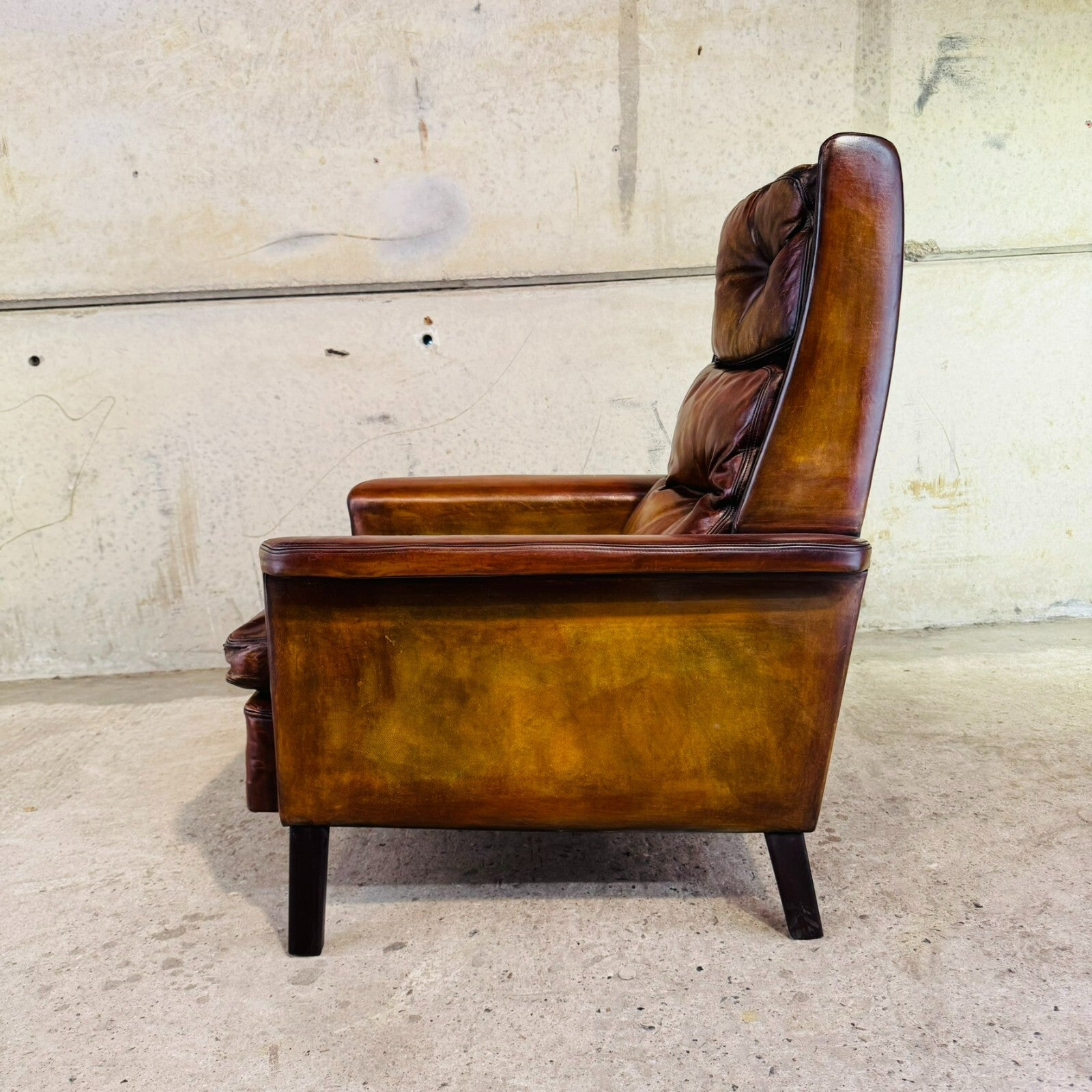 Vintage 70s Danish High-Back Tan Leather Chair – Timeless Comfort & Style