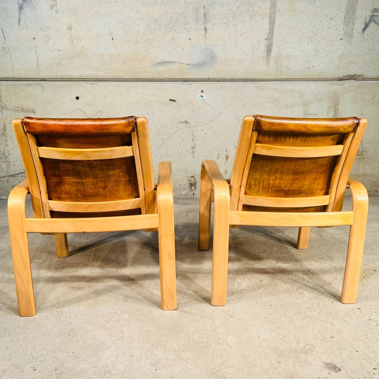 Vintage Pair of Leather Armchairs by Yngve Elstrom for Swedese